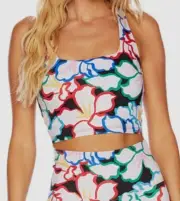 $98 Beach Riot Women's Black Floral Katya Cross-Back Sports Bra Size Large