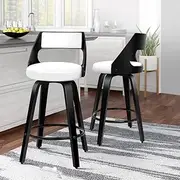 [ALFORDSON] Bar Stools 2X Swivel Wooden Kitchen Stool 65cm Seat Height Leather Counter Stool with Footrest and Adjustable Leg Levelers Home Dining Chair in Black & White for Home Bar Dining Room