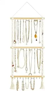[Generic] Hanging Jewelry Organizer Macrame Necklace Holder with 30 Hooks Boho Hanger Wall Mounted Over Door Rack Tassel for Bracelet Necklaces Earrings Chains Display (Style 1, 70cm)