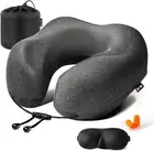 MLVOC Travel Pillow 100% Pure Memory Foam Neck Pillow, Standard, Black