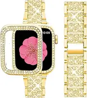 [SUPOIX] Compatible with Apple Watch Band + Case, Women Jewelry Bling Diamond Metal Strap & 2 Pack Bumper Frame Cover Case for iWatch Ultra Series 9 8 7 6 5 4 3 2 SE …