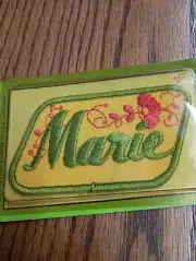 Marie Funky Colors Green Yellow Pink Vintage Name Patch (Cursive Letters) NOS