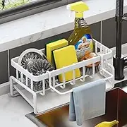 Monehet Kitchen Multifunctional Storage Rack,Kitchen Sink Caddy Organiser, with Self Draining Tray,Rustproof Stainless Steel,for Dish Soap Scrubber Brush Dishcloth etc (White)