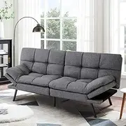 [MUUEGM] Futon Sofa Bed，Memory Foam Futon Convertible Couch Bed, Sofa Bed Couch,Modern Loveseat Sofa,Sleeper Couch for Small Space，Apartment, Living Room,Adjustable Backrests Armrests,Grey