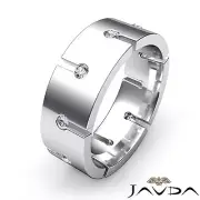 Bezel Round Diamond Ring 8mm Mens Eternity Wedding Band 18k White Gold 0.50Ctw