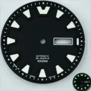 Black 35mm Modified Green Luminous Watch Dial Compatible with NH36 Movement
