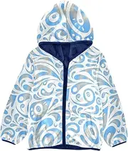 [GuoChe] Toddler Fleece Jacket Modern Arabian Style Blue Texture Kids Outerwear Boys Navy Blue Baby Zipper Hoodie 3T