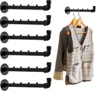 Industrial Wall Pipe Clothes Bar - Heavy Duty Metal Coat Hanger with Hook, Wall-