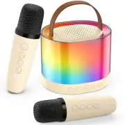 Mini Karaoke Machine for Kids Adults, Portable Bluetooth Speaker Beige-2Mic