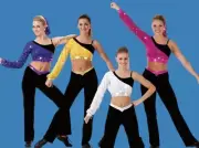 Victory BLUE Adult Large Dance Costume Sequin Fringe Crop Top And Velvet Pants