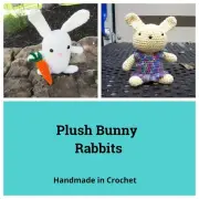 Plush Bunny Rabbits. Soft Toy Bunnies. Golden Bunny Girl. White Rabbit & Carrot