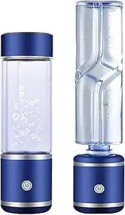 Hydrogen Water Generator 2-in-1 Hydrogen Water Bottle Portable Hydrogen Water Ionizer Machine 3 Minutes Make Hydrogen Production Concentration Up to 1800 PPB Anti-Oxidation Anti-Aging 300 ML(Blue)