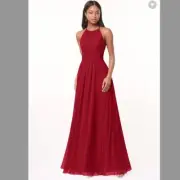 Azazie NWT Bonnie Scarlet A-Line Keyhole Ruched Chiffon Dress in red