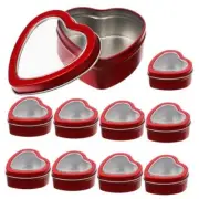 Heart Shaped Metal Tins, 10 Pack Empty Candle Jars Cans with Clear Window Red