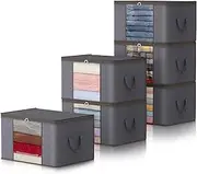 Lifewit Large Storage Box, 6 Pack Closet Organizers and Storage, Clothes Foldable Storage Bins with Reinforced Handles, Storage Containers for Clothing, Blanket, Comforters,Bedding, Grey