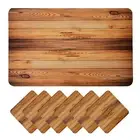Wooden Style Pvc Dining Table Placemats Set With Tea Coasters, Set Of 6 Pcs
