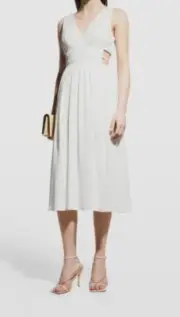 $395 Aidan Mattox Women White Sleeveless Ruched Cutout Dress Size 2