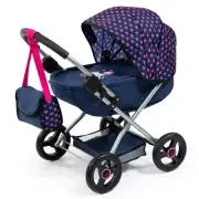 Bayer Cosy 59cm Stroller Pram Toy 3y+ for 46cm Dolls Dark Blue w/ Pink Hearts