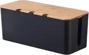 Cable Management Box with Lid: Cable Organiser Box - Storage Box for Power Strip, Tidy Workplace for Cables/Power Strips, 2 Sizes (Black)