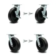 8 Inch Polyolefin Caster Set with Ball Bearings 4 Swivel Lock 2 Brake SCC