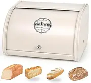 Stainless Steel Bread Box, Airtight Kitchen Counter Storage Container, Cream
