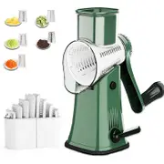 Catzon Cheese Grater Hand Crank with 5 Replaceable Blades Easy to Clean-Green