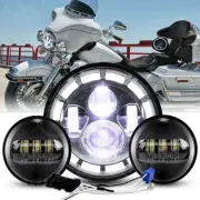 Black 7" LED Headlight + Passing Lights For Harley Davidson Touring Road King