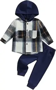 [Douhoow] Toddler Unisex Baby Clothes Boys Girls Flannel Shirt Tops Plaid Hoodie Sweatshirt + Sweatpants Fall Winter Outfits