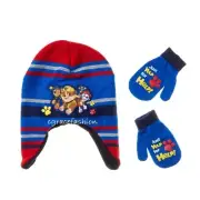 Paw Patrol Marshall Chase Dog Boy Grey Beanie Winter Trapper Hat Cap Mitten Set