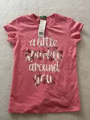 NEW United Colors Of Benetton Kids Girls Top Size M Pink Short Sleeve Sparkle