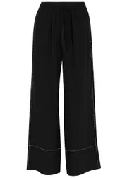 Lee Mathews Cassini Silk Crepe de Chine Trousers - Black - 1 1