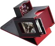 Card Deck Box for MTG Commander - Patented Design, Commander Display, Fits 100 Double-Sleeved Cards, 35pt Card Brick & Dice Tray - Black/Red