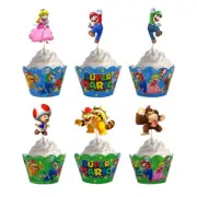12x Super Mario Cupcake Wrapper & Topper. Party Supplies Cake Bunting Banner