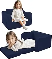 MeMoreCool Children's Sofa Children's Chair Fold-Out Comfortable Sofa Bed for Toddlers, 2-in-1 Sofa Bed for Cuddly Corner Children's Room, Mini Baby Sofa with Sleep Function for Boys and Girls, Navy