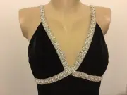 Dave & Johnny Black Velvet Strappy Beaded Gown Size 5/6