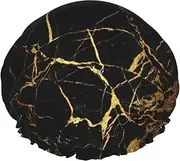 3d Stylish Gold Marbling Texture Print Shower Cap For Women Men Reusable Lightweight Soft Bath Hair Cap With Elastic Band