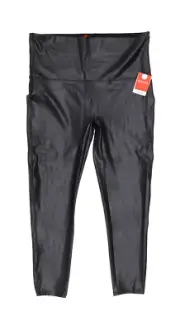 Spanx L5654 Womens Black Tummy Control Faux Leather Leggings Size 1X