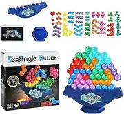Tower Balance Stacking Blocks - Hexagonal Building Blocks Set | Educational Toys for Kids and Adults, Learning Activities for Game Night