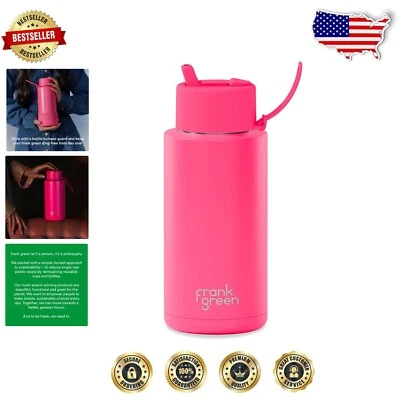 Eco-Friendly 34oz Insulated Water Bottle with stylish Flip Straw in Neon Pink