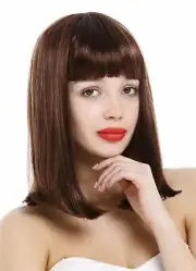 Wig Clavi Long Bob Women Shoulder Length Smooth Fringe Red Brown Blonde Streaked