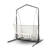 Gardeon Hammock Chair Swing with Stand Frame 2 Seater Outdoor Bench Macrame Cream
