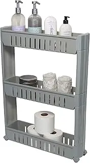 Simplify 22983-GREY 3 Tier Slim Slide Out Storage Cart in Grey, Shelf Tower, Fits, Cabinets. for Small Space Living, Laundry Rooms, Kitchens, Offices