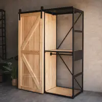 在飛比找momo購物網優惠-【Trohome 拓家設計家具】穀倉門實木收納滑門衣櫃(此為