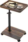 C Shaped End Table, Slide under Couch Table with Wheels, 360° Swivel C Side Tabl