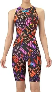 [arena] Swimsuit Racing One Piece Spats (Open Back Half-Leg) Black x Pink (BKPK)