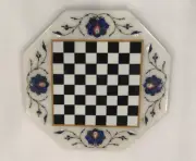 12" White Marble Unique Chess Table Set Lapis Stone Floral Inlay Art Indoor Deco