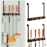 Over the Door Broom Holder - Wood Mop and Broom Rack With 2 Hooks for Garage,...