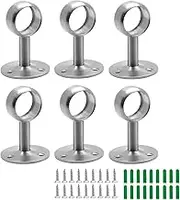 Jiozermi 6 Pcs 1 Inch Ceiling Mount Curtain Rod Bracket, 2.55 Inch Height Flange Closet Rod Holder, Heavy Duty Stainless Steel Shower Curtain Rod Socket, Closet Rod End Supports, Brushed Finish