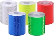 Haobase 5 Pcs 5cm x 3m Reflective Warning Tape, High Visibility Self-Adhesive Safety Reflector Warming Stickers for Vehicles Cars Trailers Bikes Helmets (White Red Yellow Blue Green)