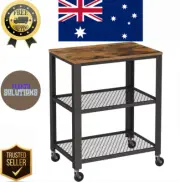 Serving Cart, 3-Tier Bar Cart on Wheels with Storage and Steel Frame, Rustic Bro